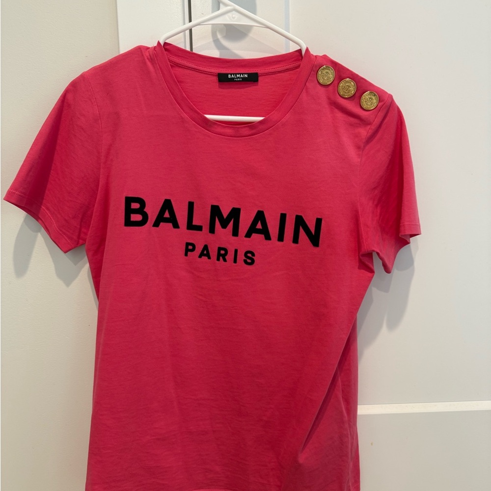 Balmain Pink Tee with Gold Buttons